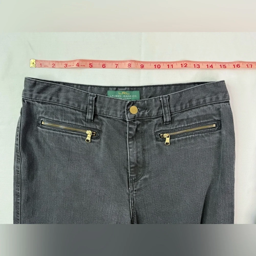 LRL Lauren Ralph Lauren Black Straight Jeans Zipper Front Pockets Stretch Sz 6
